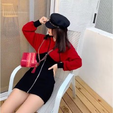 批发法国小众桔梗裙秋季新款时尚<b class='q'>修身</b>短裙显瘦连帽拼接包臂连衣裙女