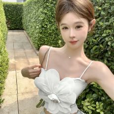 批发法式高级设计感立体花朵小吊带背心女<b class='q'>夏</b>季外穿纯欲甜辣妹无袖上衣
