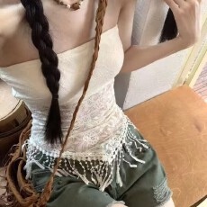 批发纯欲风性感<b class='q'>蕾丝</b>流苏抹胸<b class='q'>背心</b>女夏季小众气质收腰无袖外穿内搭上衣