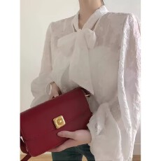 批发2026春季新款法式优雅绝美气质高级肌理感系带衬衫百搭复古上衣女