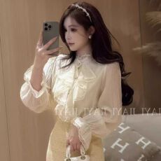 批发宫廷风荷叶边衬衫女2026春秋气质设计感蕾丝拼接小衫<b class='q'>长袖</b>开衫上衣