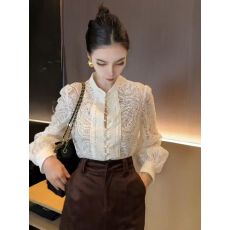 批发法式高级感气质<b class='q'>钩花</b><b class='q'>蕾丝</b>衬衫女春秋长袖镂空罩衫独特别致小衫<b class='q'>上衣</b>
