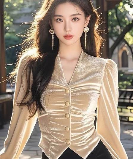 금사 벨벳 긴팔 여성 셔츠 2026 새로운 가을 인사이드 가져 가라. 만나는 고급 센스 프랑스식 고유 한 아름다운 작은 맨위