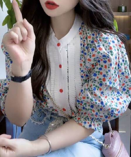 프랑스식 Chic 꽃무늬 여성 셔츠 2026 여름 새로운 작은 대중 디자인 센스 버블 반팔 루즈핏 슬림해 보이는 셔츠