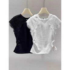 批发法式蕾丝花边拼接短袖T恤女2026<b class='q'>夏</b>季新款设计感收腰显瘦短款上衣