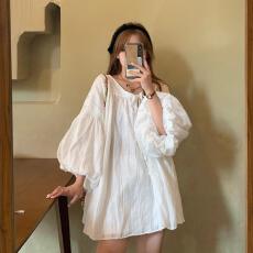 批发法式小众设计感白色连衣裙女春秋2026新款气质温柔小个子衬衫裙子