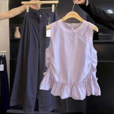 批发2026韩系荷叶边<b class='q'>无袖</b><b class='q'>背心</b>衬衫女夏季新款内搭吊带圆领上衣