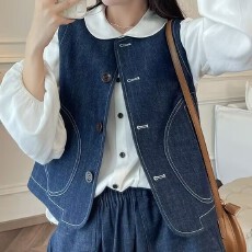 批发2026春夏新品牛仔汉诺威艺术生<b class='q'>全棉</b>浮石砂洗无袖马甲