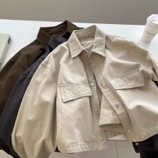 批发韩版bf中性风翻领工装外套<b class='q'>女</b>宽松短款百搭<b class='q'>夹克</b>上衣2026春秋新款潮