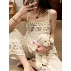 批发新中式2026夏季睡衣女薄款印花吊带长裤套装国风家居服宽松可外穿
