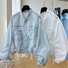 批发设计感小众高端抽皱薄款立领防晒衣女欧货<b class='q'>夏</b>季宽松短款夹克外套