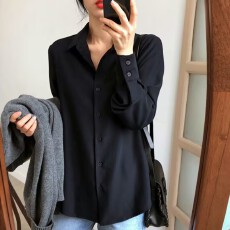 批发黑色雪纺衬衫女上衣春秋新款韩版女装宽松显瘦百搭长袖衬衣<b class='q'>打底</b>衫