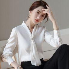 批发雪纺白色衬衫女设计感小众2026春秋新款<b class='q'>韩版</b>时尚洋气长袖职业衬衣