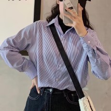 批发2026秋冬新款长袖条纹衬衫女韩版宽松显瘦女衬衣<b class='q'>打底衫</b>