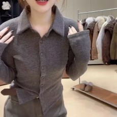 批发<b class='q'>冬</b>季加绒Polo领气质长袖打底简约保暖百搭上衣百搭打底T恤上衣