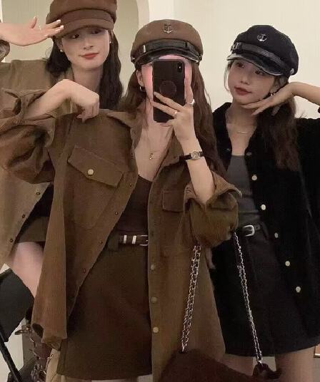 한 부서 느긋한 바람 코듀로이 셔츠 여성 긴 소매 새로운 루즈핏 캐주얼 카디건 코트 아름다움 라드. 맨위 셔츠