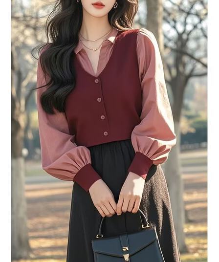 슈퍼 잘 생긴 자동차 PCT 어린이 빨간색 페이크 레이어드 패치워크 여성 셔츠 2026 봄 가을 한 부서 고급 작은 대중 아니요 명중 섹션 맨위