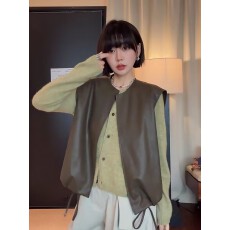 批发设计感显白百搭休闲皮衣马甲外套<b class='q'>春</b>秋新款叠穿外搭显洋气时尚上衣
