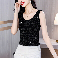 批发实拍2026春夏新款欧货烫钻青花瓷水钻单穿打底百搭时尚棉吊带背心