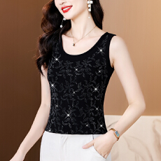 批发实拍2026春夏季新款高档欧货重工烫钻富贵花洋气时尚减龄棉背心