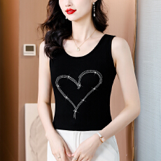 批发实拍2026夏季新款时尚重工烫钻爱心形状高弹棉质吊带背心单穿内搭