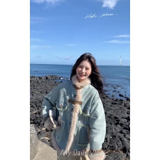 批发蓝色牛仔皮毛一体外套女冬2025新款别致加绒加厚毛毛棉服短款上衣