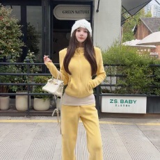 批发高级感黄色连帽修身卫衣阔腿<b class='q'>裤</b><b class='q'>加绒加厚</b>秋冬高级感休闲运动套装女