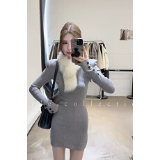 批发辣妹风气质简约针织连衣裙女韩系御姐新款修身显瘦长袖包臀短裙子