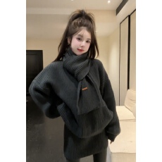 批发复古加厚立体坑条毛衣配围巾高腰<b class='q'>半身裙</b>三件套<b class='q'>女</b>冬季时尚针织套装