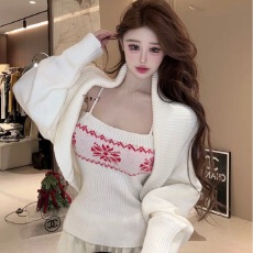 批发费尔岛白色短款加厚吊带针织<b class='q'>毛衣</b>女秋冬小个子御姐轻熟绝美小上衣