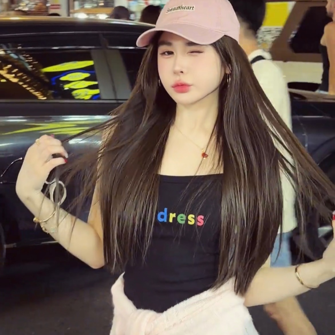 캐미솔 여름 외출용 순수한 욕망 배색 프린트 쇼트 스타일 작은 맨위