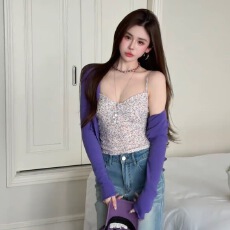 批发法式<b class='q'>甜美</b>风碎花吊带背心女叠穿开衫两件套女春夏时尚百搭显瘦上衣