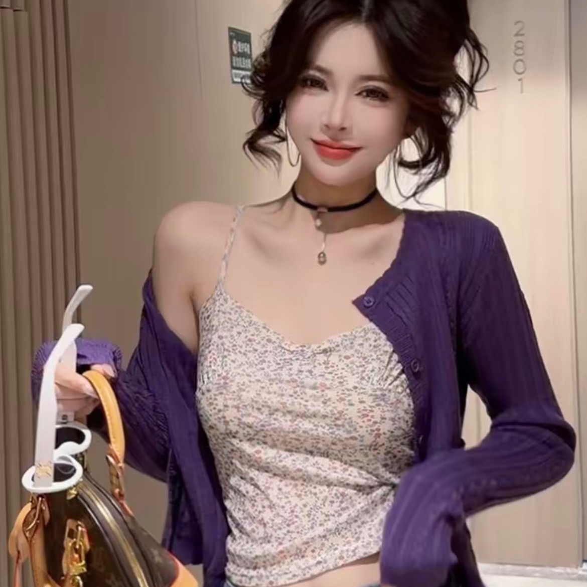 봄 여름 새로운 패션 디자인 센스 한 부서 핫걸 꽃무늬 슬립 니트 오픈 가디건 투피스 세트 맨위