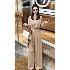 批发2026<b class='q'>春</b>夏新款洋气法式温柔风V领绑带上衣+阔腿裤休闲两件套女