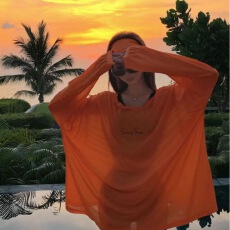 批发李婉君【裸感T】80新疆棉字母印花清凉宽松休闲时尚长袖防晒罩衫