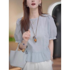 批发记事本ShawEleven2025夏新法式圆领蕾丝花边感棉布上衣