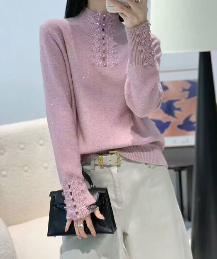 나팔 소매 볼륨 측면 길이 소매 짠 셔츠 여성 가을 느긋한 바람 스웨터 2026 새로운 파란색 고급 센스 루즈핏 맨위