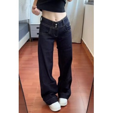 批发美式双腰扣不贴腿微喇<b class='q'>牛仔裤</b>女2026新款小众显瘦百搭低腰直筒裤子