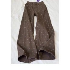 批发棕色美式碎花阔腿牛仔<b class='q'>裤</b>女春季高腰显瘦百搭宽松慵懒风拖地直筒<b class='q'>裤</b>