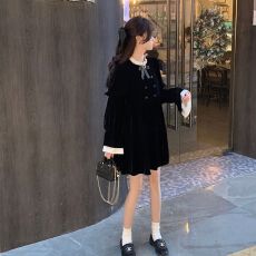 批发大码女装<b class='q'>秋</b>冬新款小个子高级感精致裙子胖mm法式显瘦金丝绒连衣裙