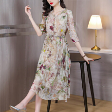 批发真丝<b class='q'>连衣裙</b>密保夏装2026年新款高端气质印花桑蚕丝显瘦<b class='q'>长裙</b>子