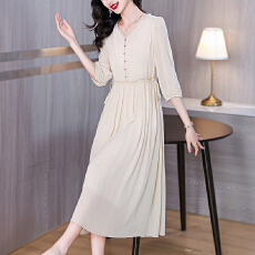 批发中年妈妈洋气质桑蚕丝<b class='q'>连衣裙</b>女夏季新款高贵阔太太时尚短袖真丝裙