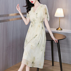 批发真丝<b class='q'>连衣裙</b>夏季2026新款年轻时尚茶歇法式<b class='q'>印花</b>裙高端桑蚕丝度假区