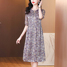 批发高端轻奢印花<b class='q'>半袖</b><b class='q'>连衣裙</b>女2026夏季新款洋气减龄中长款薄裙子