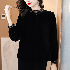 批发重磅丝绒<b class='q'>真丝</b><b class='q'>上衣</b><b class='q'>女</b>桑蚕丝衬衫2026秋装新款绣花高端金丝绒小衫<b class='q'>女</b>