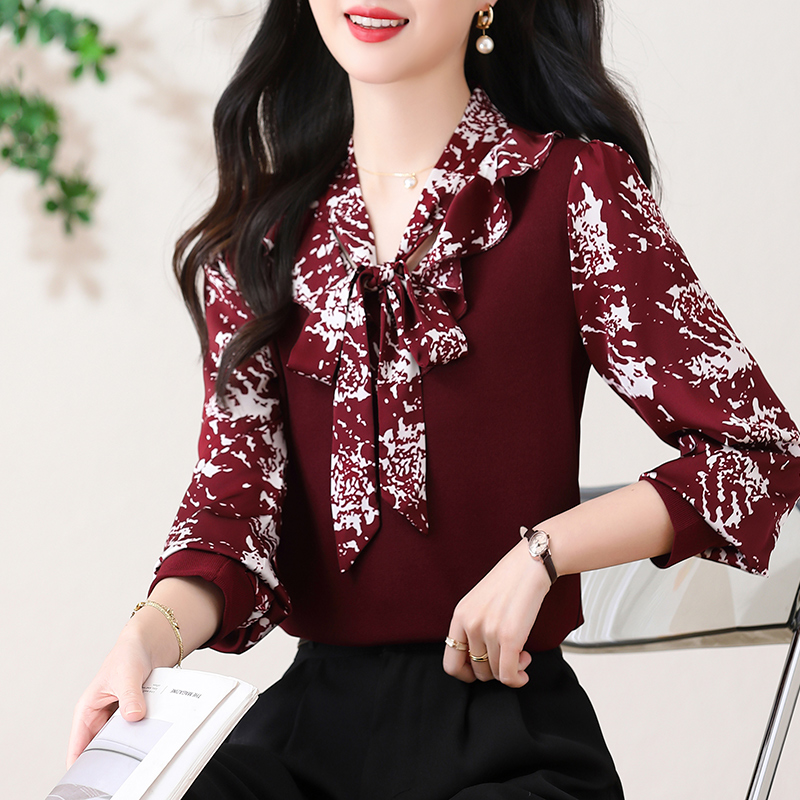 패션 리본 아세트산 공단 페이크 레이어드 맨위 2026 봄 새로운 기타 리 실크 루즈핏 슬림해 보이는 표지 배 작은 셔츠