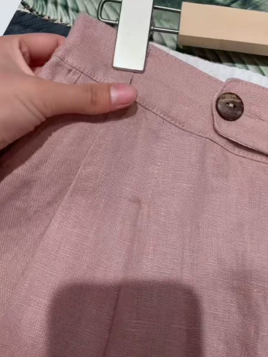 항저우 시징 고급 폭발 담배 파우더 색상 아마 와이드 레깅스 바지 여름 하이웨이스트 도루 센스 슬림해 보이는 스트레이트 팬츠