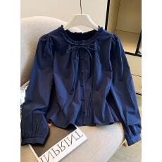 批发<b class='q'>品牌</b><b class='q'>折扣</b>减龄泡泡袖叠穿上衣女秋季新款高级感蝴蝶结系带长袖衬衣