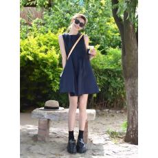 批发C*S风女装26春夏新款气质简约无袖褶皱棉质迷你<b class='q'>连衣裙</b>显瘦A字短裙