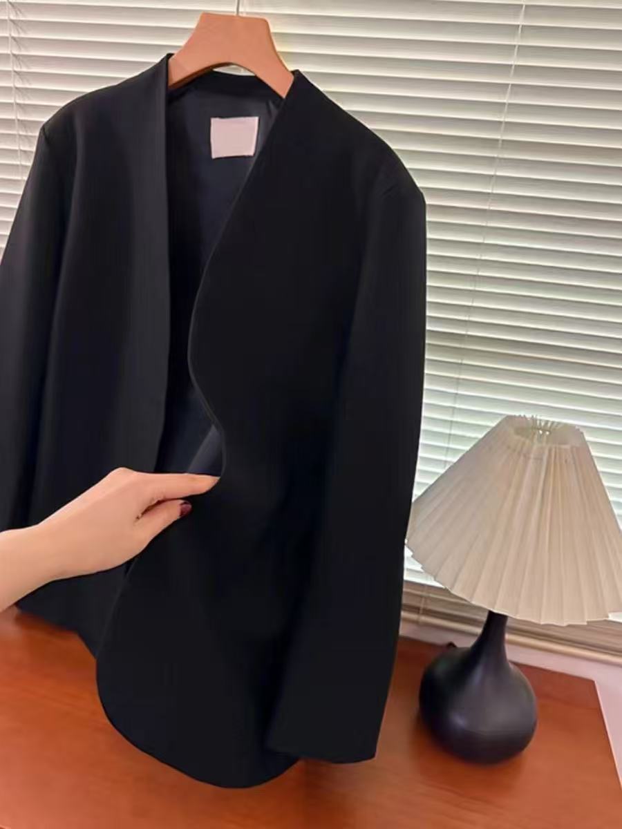 chao 수준 추천 오래된 돈 바람 착용 가져 가라. 없음 칼라 검정색 정장 여성 코트 이른 봄 새로운 외부 가져 가라. 오픈 가디건 맨위